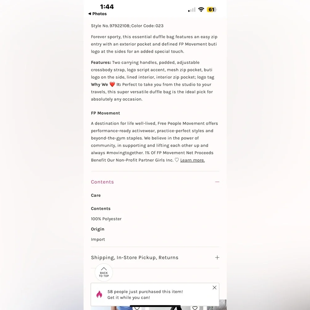 NWT FREE PEOPLE MOVEMENT Good Sport Duffle Bag | Black MSRP $78 - Picture 9 of 15